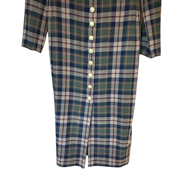 Vintage Heritage Tartan Plaid Maxi Dress Size 10 Velvet Collar Button Front - Picture 6 of 8